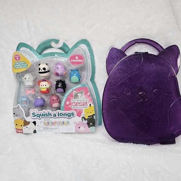 NEW Squishmallows Squishalongs 1 & Plastic Purple Carrying Cat Storage Container - Picture 1 of 11